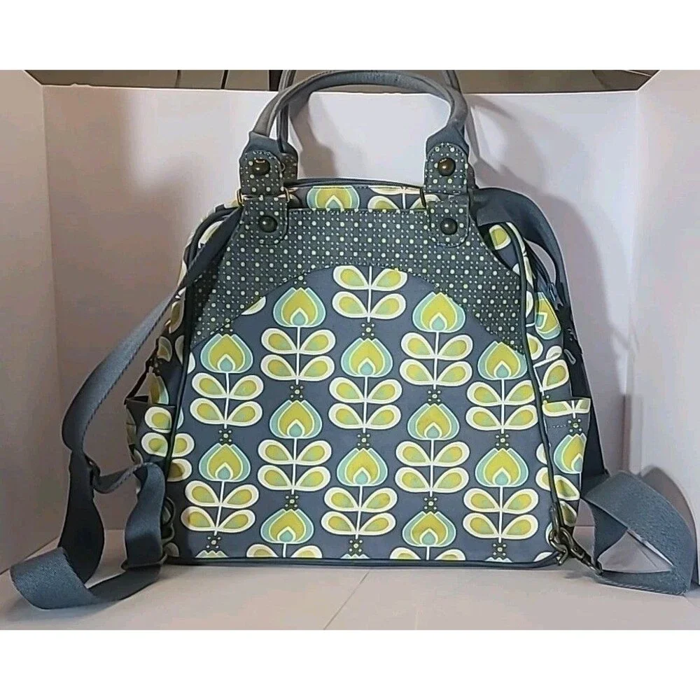 Petunia Pickle Bottom Sashay Satchel Backpack Diaper Bag Gray Blue Floral
